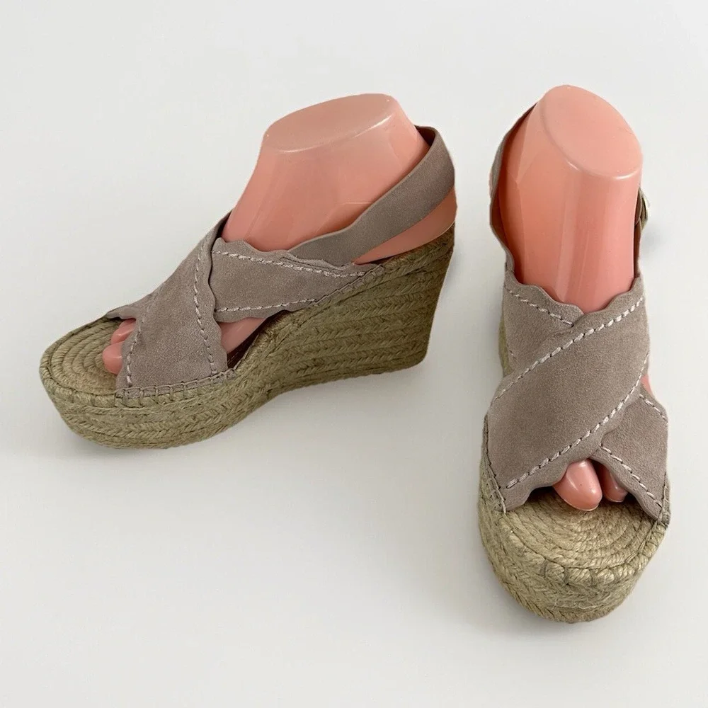 Marc Fisher Wedge Sandals Sz 8.5 MLaria Pink Suede Espadrilles Chunky Platform